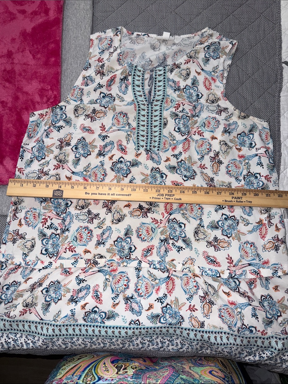 Sleeveless Floral Print Tunic Top - Blue Multicolor - Picture 8 of 8